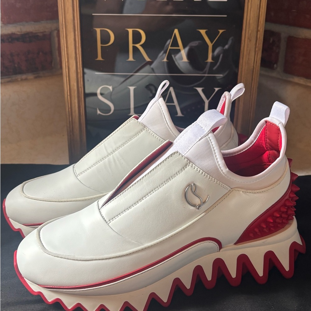 Christian Louboutin White and Red Athletic Sneakers
